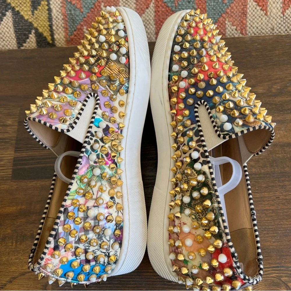 Christian Louboutin Gold Spikes Multicolor Mens (Unisex) Loafers EU40